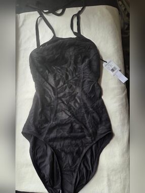 Robin Piccone Black Textured/Semi Sheer One-Piece Swimsuit